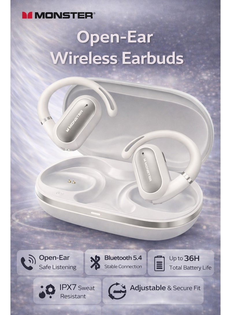 Monster Open Ear AC322 Wireless Bluetooth Headphones, Open-Ear Earhook Design, Bluetooth 5.4, 36H Battery Life, IPX5 Waterproof, ENC Clear Calls, Adjustable Fit - Image 1